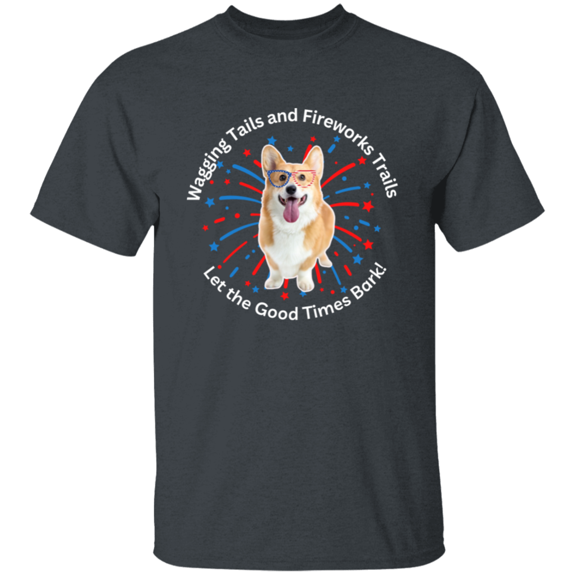 Wagging Tails and Fireworks Trails | Corgi T-shirt